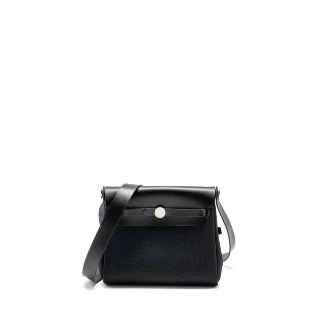 Hermès Herbag Mini Canvas/Hunter Leather Black SHW Stamp K in Black Canvas from EMIER