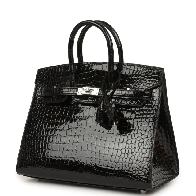 Hermès Birkin Sellier 25 Sellier Black Shiny Porosus Crocodile Palladium Hardware in Black Exotic from Madison Avenue Couture, photo 2 of 3