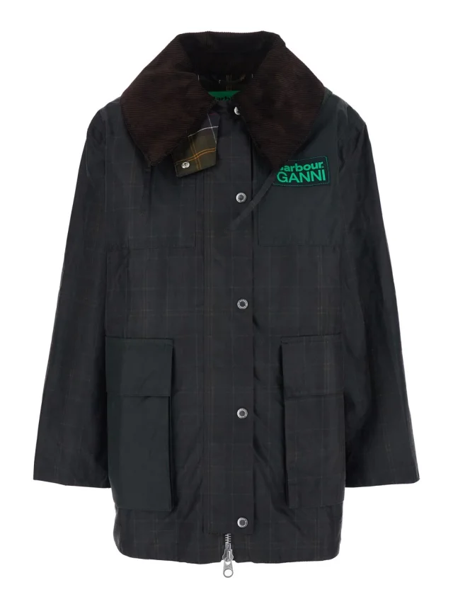 'Duffle' Dark Brown Jacket with All-Over Stripes and Logo Patch on the Front in Waxed Cotton Woman in Brown, image 1 of 1 from Gaudenzi Boutique
