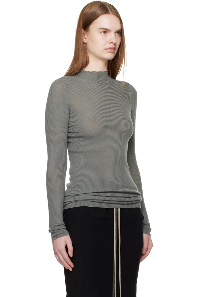 Rick Owens Khaki Temple LS Turtle Sweater, photo 2 of 4 from SSENSE
