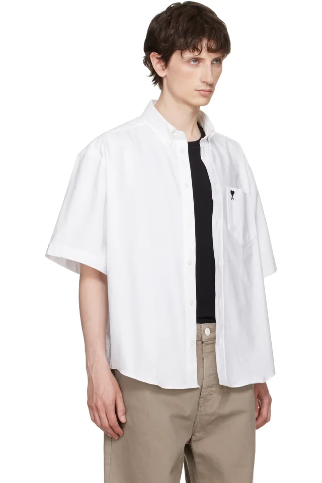 AMI Paris White Boxy Embroidered 'Ami de Coeur' Shirt, photo 2 of 4 from SSENSE