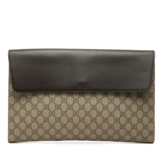 Beige Gucci GG Supreme Envelope Clutch in Beige Coated canvas from Designer Revival