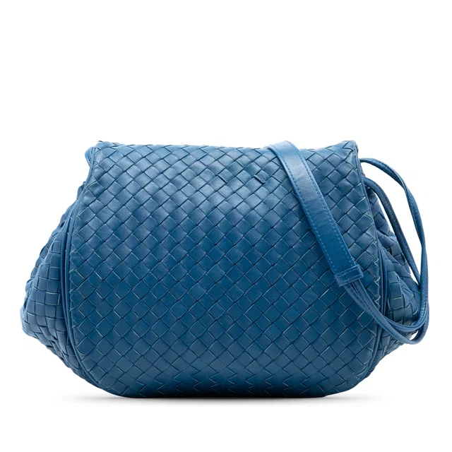 Blue Bottega Veneta Nappa Intrecciato Flap Crossbody in Blue Nappa leather from Designer Revival