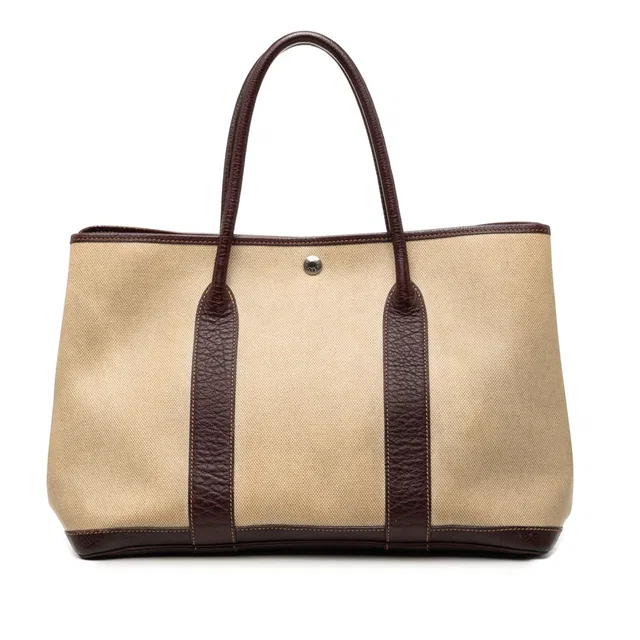 Brown Hermès Toile and Buffle Skipper Garden Party 36 Tote Bag in Brown Canvas from Designer Revival