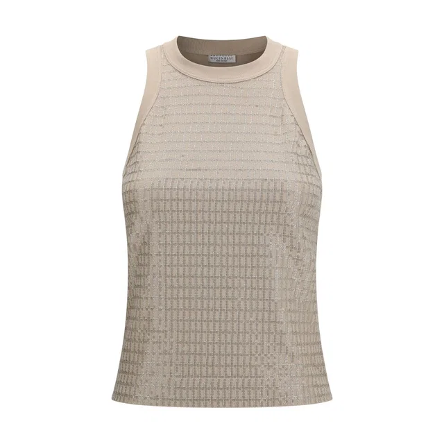 Brunello Cucinelli Beige Cotton Sleeveles T-Shirt in Beige from HEWI