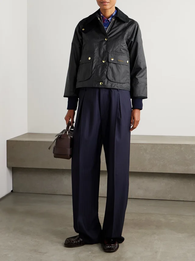 BARBOUR Cropped corduroy-trimmed waxed cotton jacket in Blue, photo 2 of 2 from NET-A-PORTER (Canada)