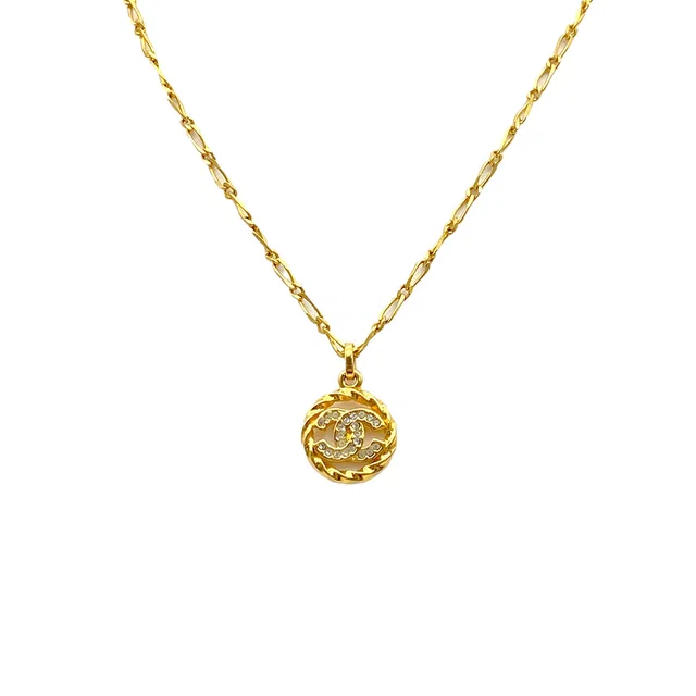 Chanel Vintage Necklace Cocomark Rhinestone Gold Accessory in Gold from Luxury Promise