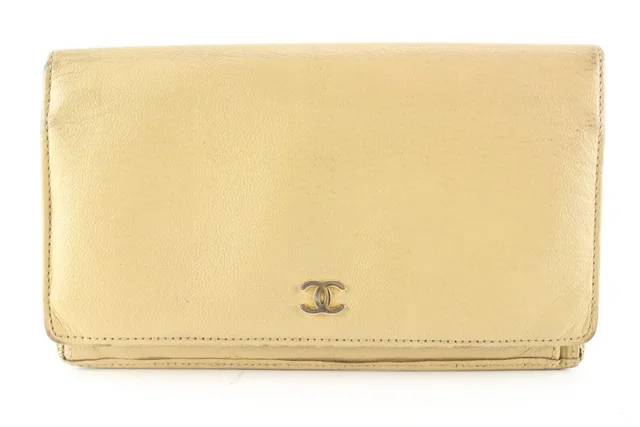 Chanel Beige CC Long Bifold Flap Wallet in Beige from Bagriculture