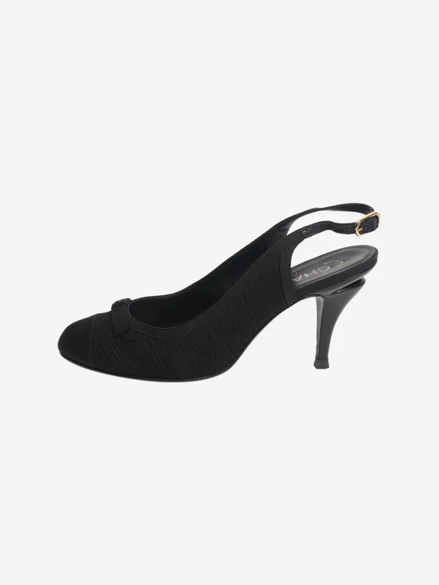 Chanel Black gathered slingback heels - size EU 38 in Black Leather from Sign of the Times