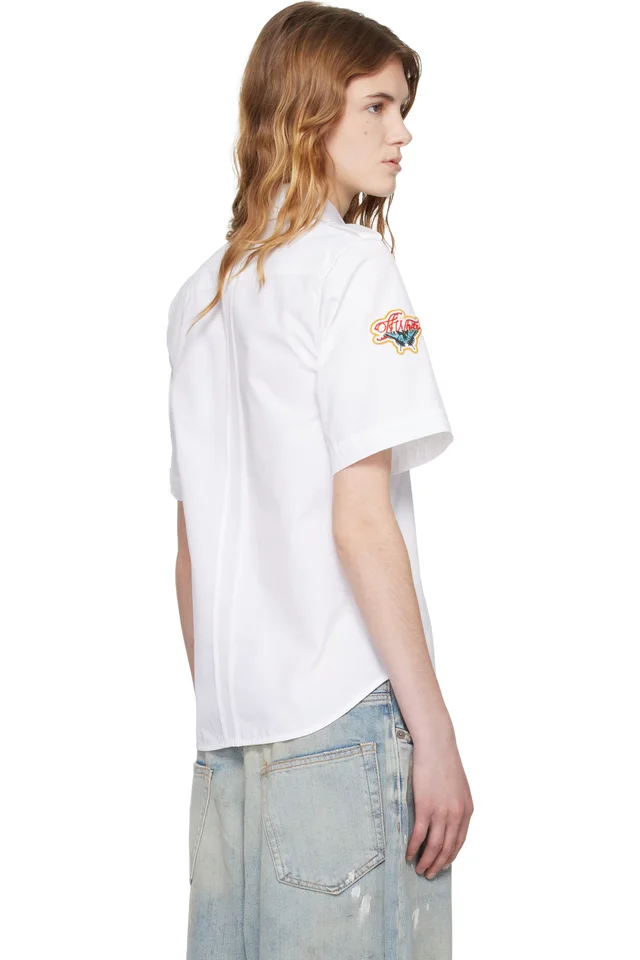 Off-White White Popeline Short Sleeve Fitted Shirt, photo 3 of 4 from SSENSE