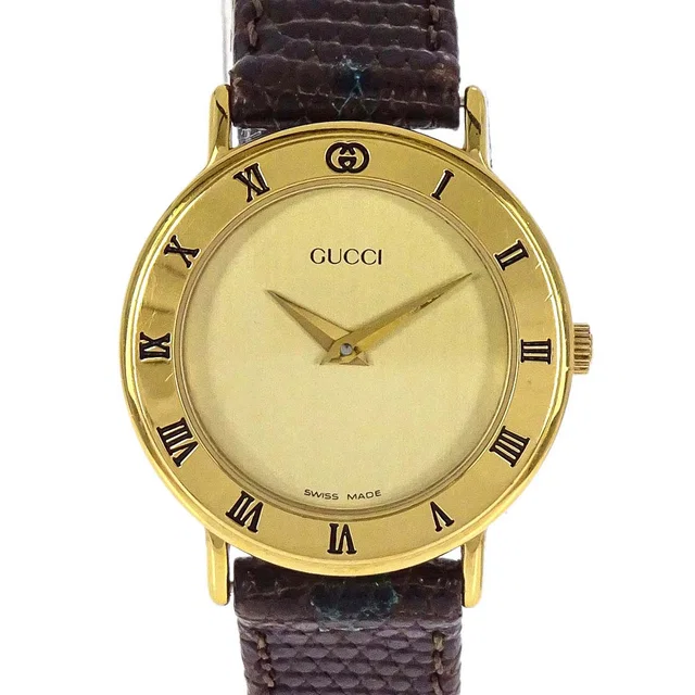 Gucci 3000.2.L 25 mm Quartz Watch Wristwatch Gold Brown Lizard in Brown Lizard from AMORE Vintage Tokyo