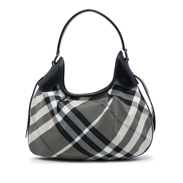 Gray Burberry Beat Check Nylon Brooklyn Hobo Shoulder Bag in Grey Nylon from Designer Revival