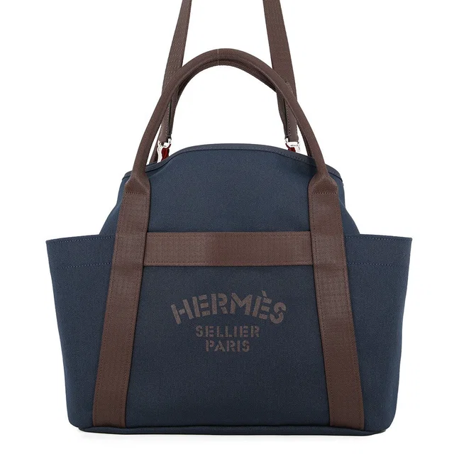 Hermès Sucked Pansage Groom Navy/Feu Toile Chevrons Canvas in Navy Canvas from GALLERY RARE
