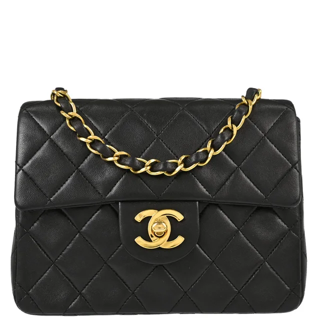 Chanel 1991-1994 Black Lambskin Mini Classic Square Flap Shoulder Bag 17 in Black Lambskin from AMORE Vintage Tokyo