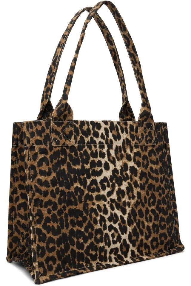 GANNI Brown Leopard Large Canvas Tote, photo 3 of 4 from SSENSE