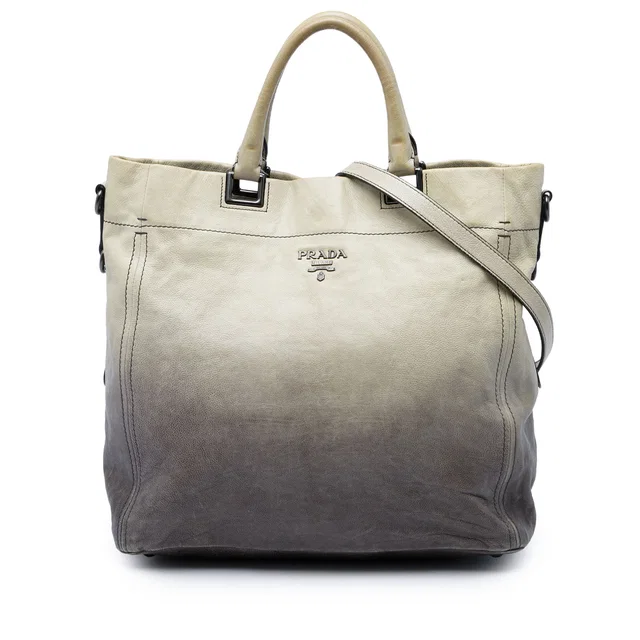 Gray Prada Ombre Glace Calf Tote Satchel in Grey Leather from Designer Revival