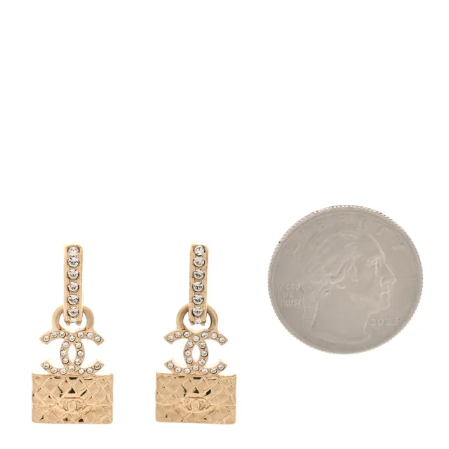 Chanel Crystal CC Quilted Flap Bag Drop Earrings Gold in Gold from FASHIONPHILE, photo 2 of 4