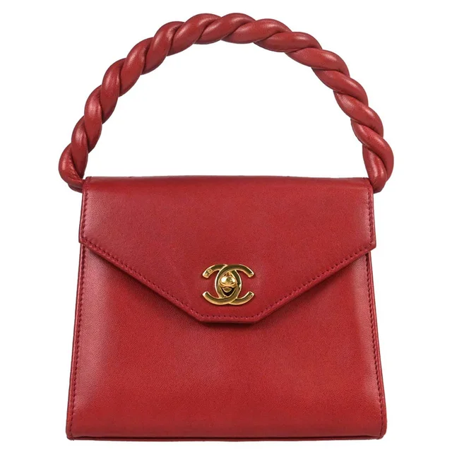 Chanel 1996-1997 Red Lambskin Twist Handle Handbag in Red Lambskin from AMORE Vintage Tokyo