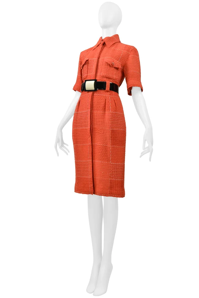 Chanel By Karl Lagerfeld Red Tweed Day Dress With Fancy Belt 2007 in Red Tweed from Resurrection Vintage, photo 7 of 10