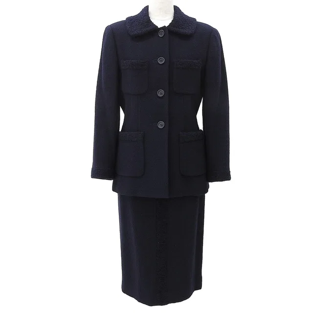 Balenciaga Wool Set-up #38 Navy in Navy Wool from VINTAGE QOO TOKYO