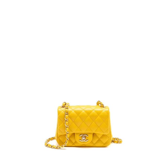 Chanel Classic mini square flap bag caviar yellow LGHW in Yellow Caviar leather from EMIER