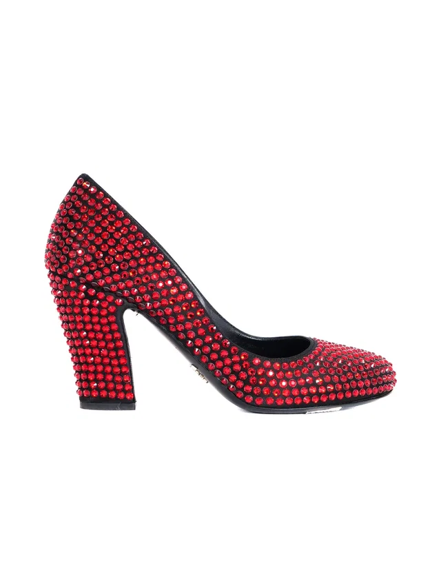 Prada Red Crystal Pumps, 38 in Red Leather from Arcade Vintage