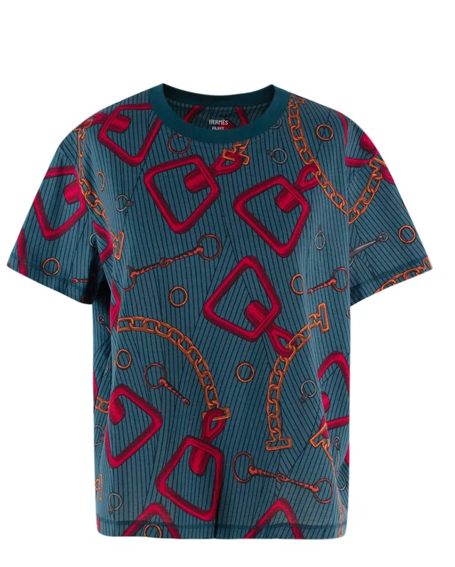 Hermès Teal Chain Print T-Shirt in Blue from HEWI