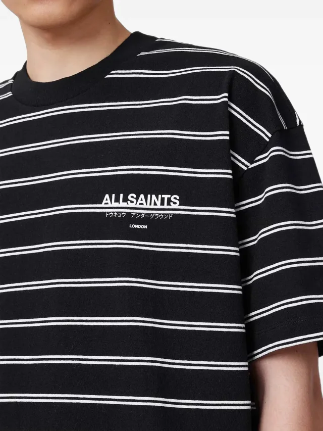 AllSaints Undergorund logo-print horizontal-stripe T-shirt in Black, photo 4 of 4 from FARFETCH