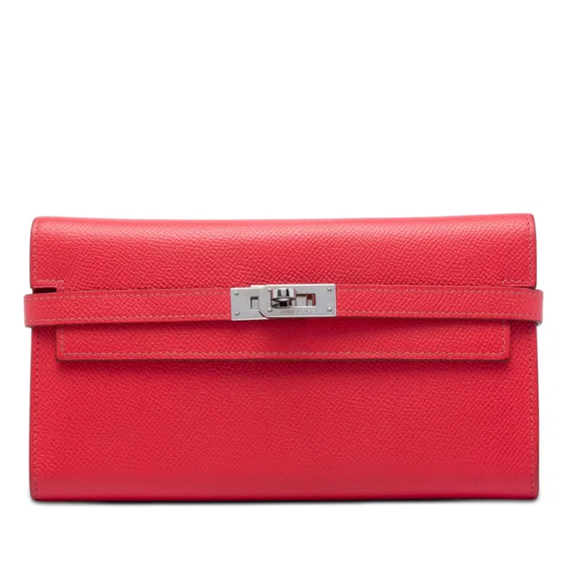Red Hermès Epsom Mysore Kelly Longue Wallet Long Wallets in Red Epsom leather from Designer Revival