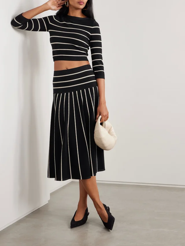 ZIMMERMANN Crush cropped button-embellished striped knitted sweater in Black, photo 2 of 2 from NET-A-PORTER (Canada)