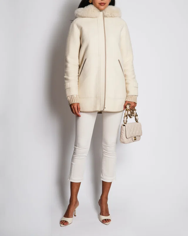 Loro Piana Beige Cashmere Coat with Fox Fur Hood Detail Size S (UK 8) in Beige Cashmere from Sellier