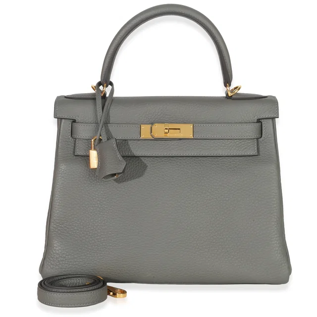 Hermès Gris Meyer Clemence Retourne Kelly 28 GHW in Grey Clemence leather from myGemma