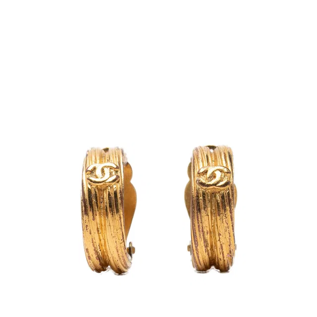 Gold Chanel CC Gold Plated Hoop Clip On Earrings in Gold from Designer Revival