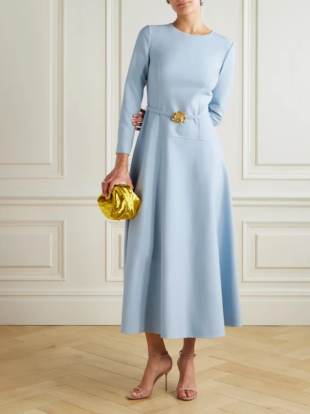 OSCAR DE LA RENTA Embellished belted wool-blend midi dress in Blue, photo 2 of 2 from NET-A-PORTER (Canada)