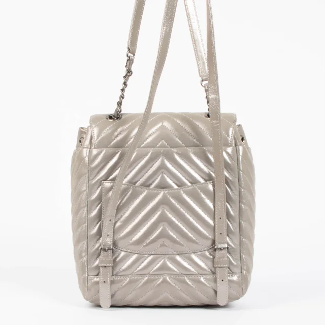 Chanel Metallic Silver Calfskin Chevron Urban Spirit Backpack in Silver Calfskin from Labellov, photo 4 of 7