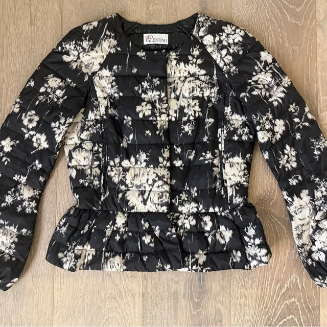 REDValentino Women's Black And White Floral Puffer Jacket in white|black from Poshmark