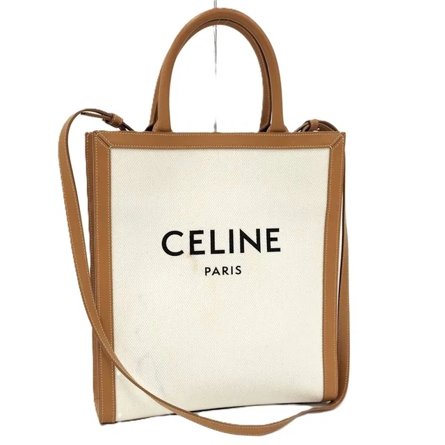 Celine Vertical Cabas Handbag Canvas Leather Ivory in White Canvas from The Reluxe