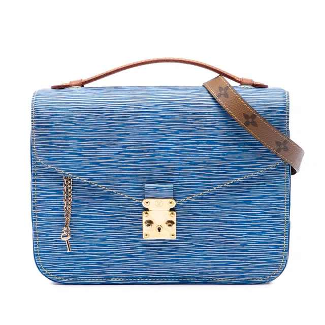 Blue Louis Vuitton Epi Denim and Reverse Monogram Pochette Metis Satchel in Blue Denim from Designer Revival