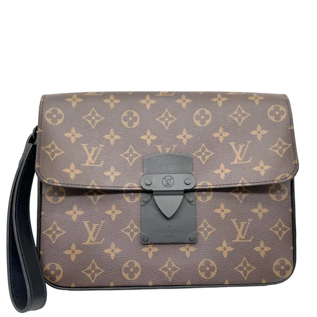 Louis Vuitton S-Lock A4 Monogram Macassar Pouch Black in Black Coated canvas from Dallas Designer Handbags
