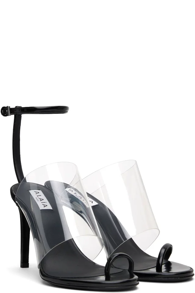 ALAÏA Black Asymmetric Heeled Sandals, photo 4 of 4 from SSENSE