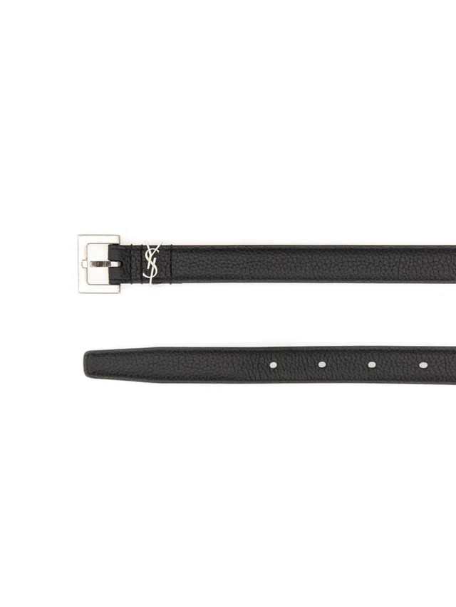 Saint Laurent Cassandre Belt — Black Main: Calf Skin in Black Calfskin from HEWI