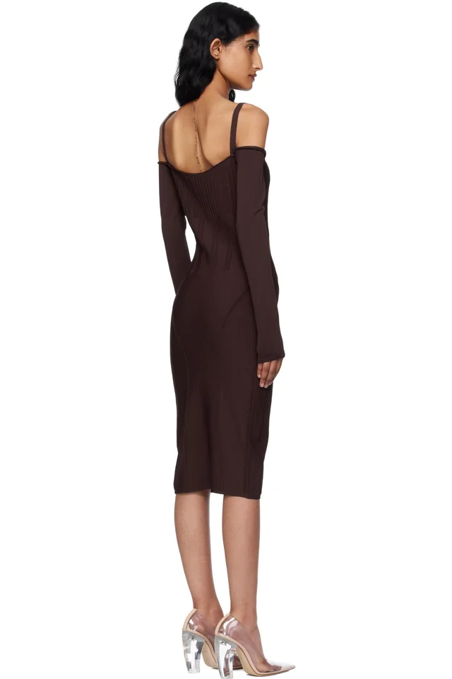 Mugler Burgundy Knit Midi Dress, photo 3 of 3 from SSENSE
