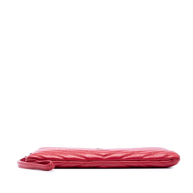 Red Saint Laurent Chevron Leather Monogram Zip A5 Wristlet Pouch Clutch Bag in Red Leather from Designer Revival, photo 2 of 2