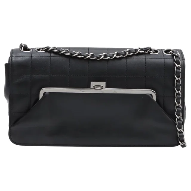Circa 2005 Chanel "Chocolate Bar" Chain Shoulder Bag in Black in Black Lambskin from VINTAGE QOO TOKYO