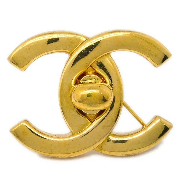Chanel Turnlock Brooch Pin Gold Large 96P in Gold from AMORE Vintage Tokyo