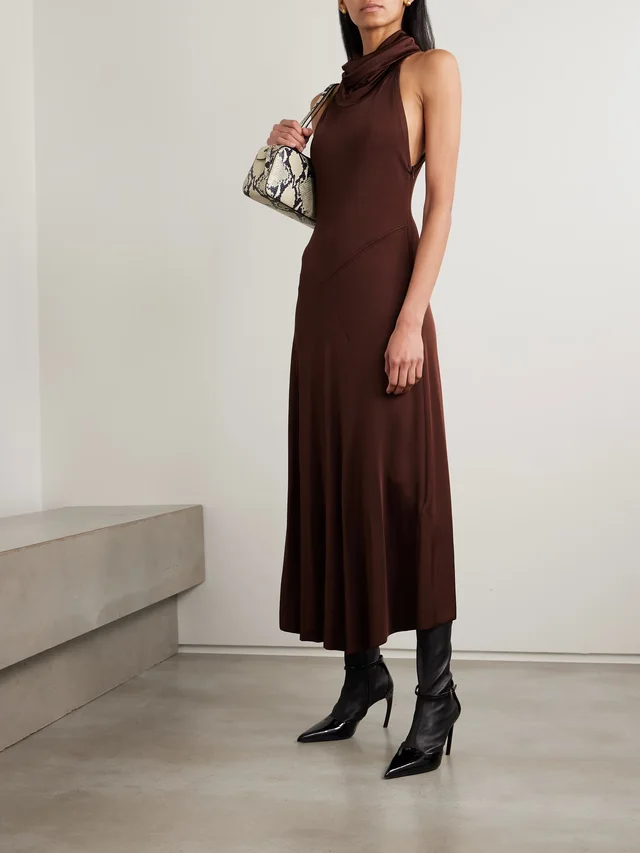 VICTORIA BECKHAM Hooded stretch-jersey midi dress in Brown, photo 2 of 2 from NET-A-PORTER (Canada)