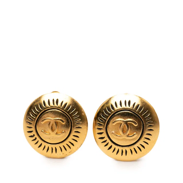 Gold Chanel CC Gold Plated Round Clip On Earrings in Gold from Designer Revival