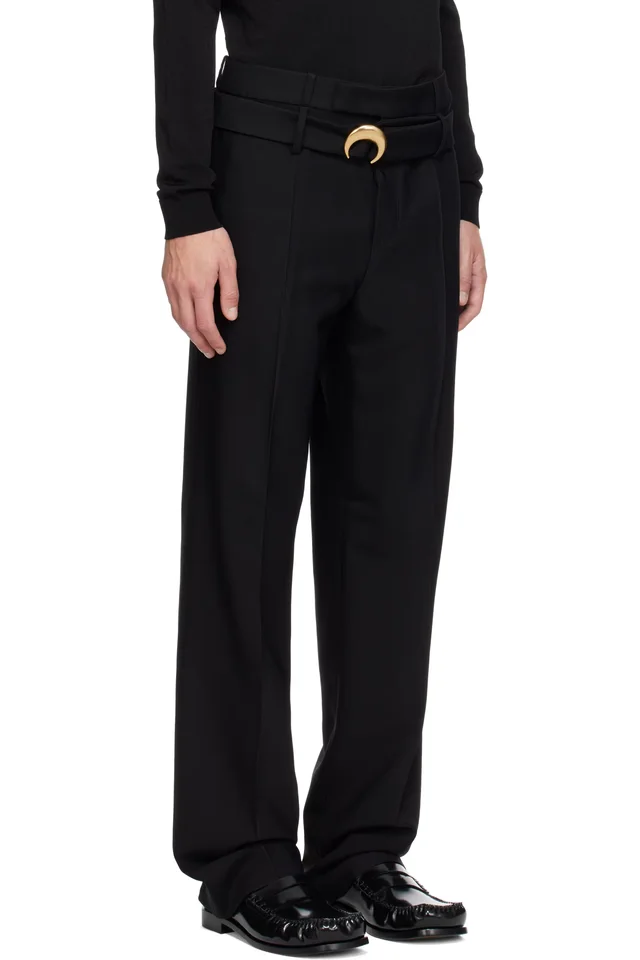Marine Serre Black Tailored Belted Serge Trousers, photo 2 of 4 from SSENSE