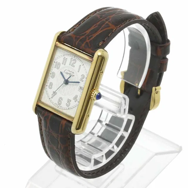 Cartier Must Tank Vermeil XL W1013954 Men's Watch White SV925 Quartz Watch Must Tank in White Leather from Luxury Promise