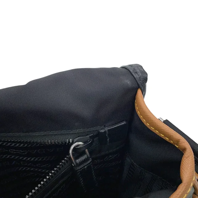 Prada Triangle Logo Shoulder Bag Black/Gray/Brown2VD769 Nylon Saffiano LeatherLeather in Black Saffiano leather from GALLERY RARE, photo 12 of 18